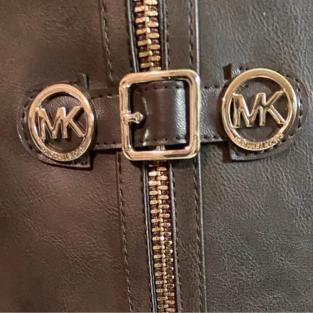 MICHAEL KORS Bexley Chocolate Brown Leather Zip-up Boots MK Buckle Size 5 - Picture 4 of 9